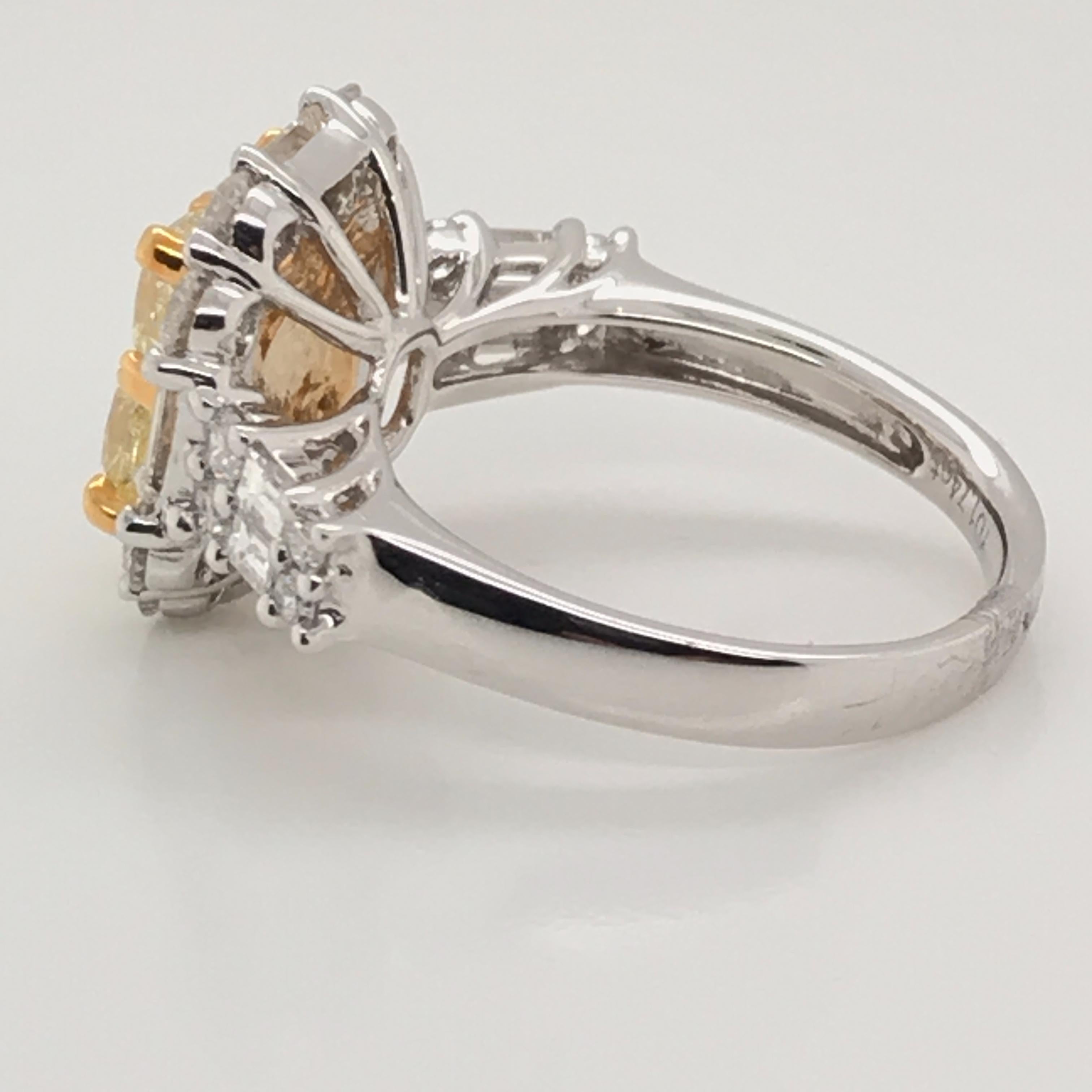3.44 Carat Natural Yellow Diamond Princess Cluster Diamond Ring In New Condition For Sale In New York, NY