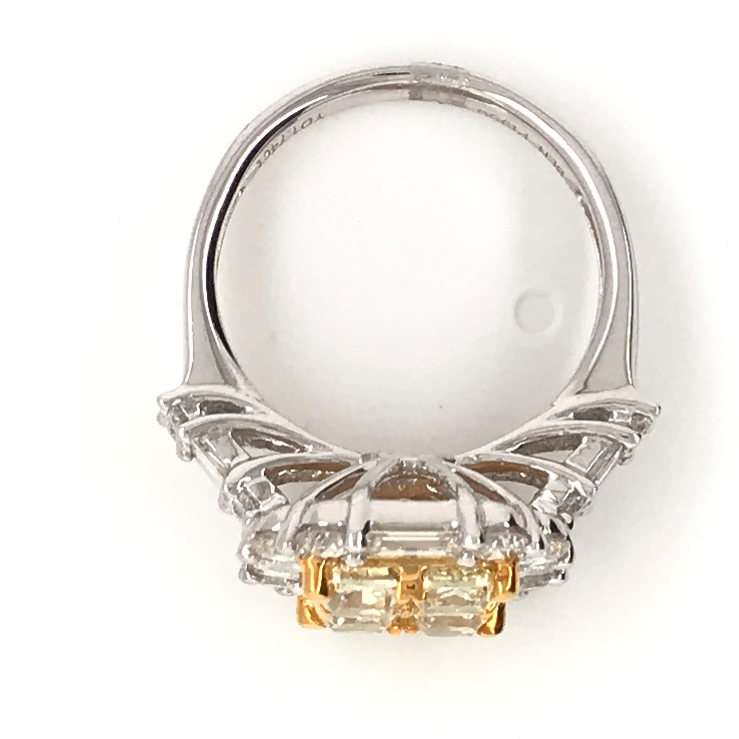 Women's 3.44 Carat Natural Yellow Diamond Princess Cluster Diamond Ring For Sale