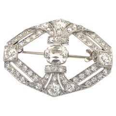 3.44 Carat Old European Cut and Old Miner Cut Diamond Platinum Pin Brooch
