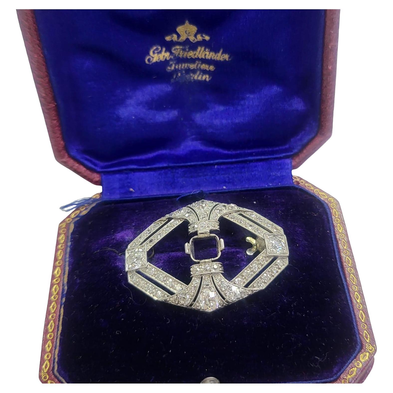 3.44 Carat Old European Cut and Old Miner Cut Diamond Platinum Pin Brooch