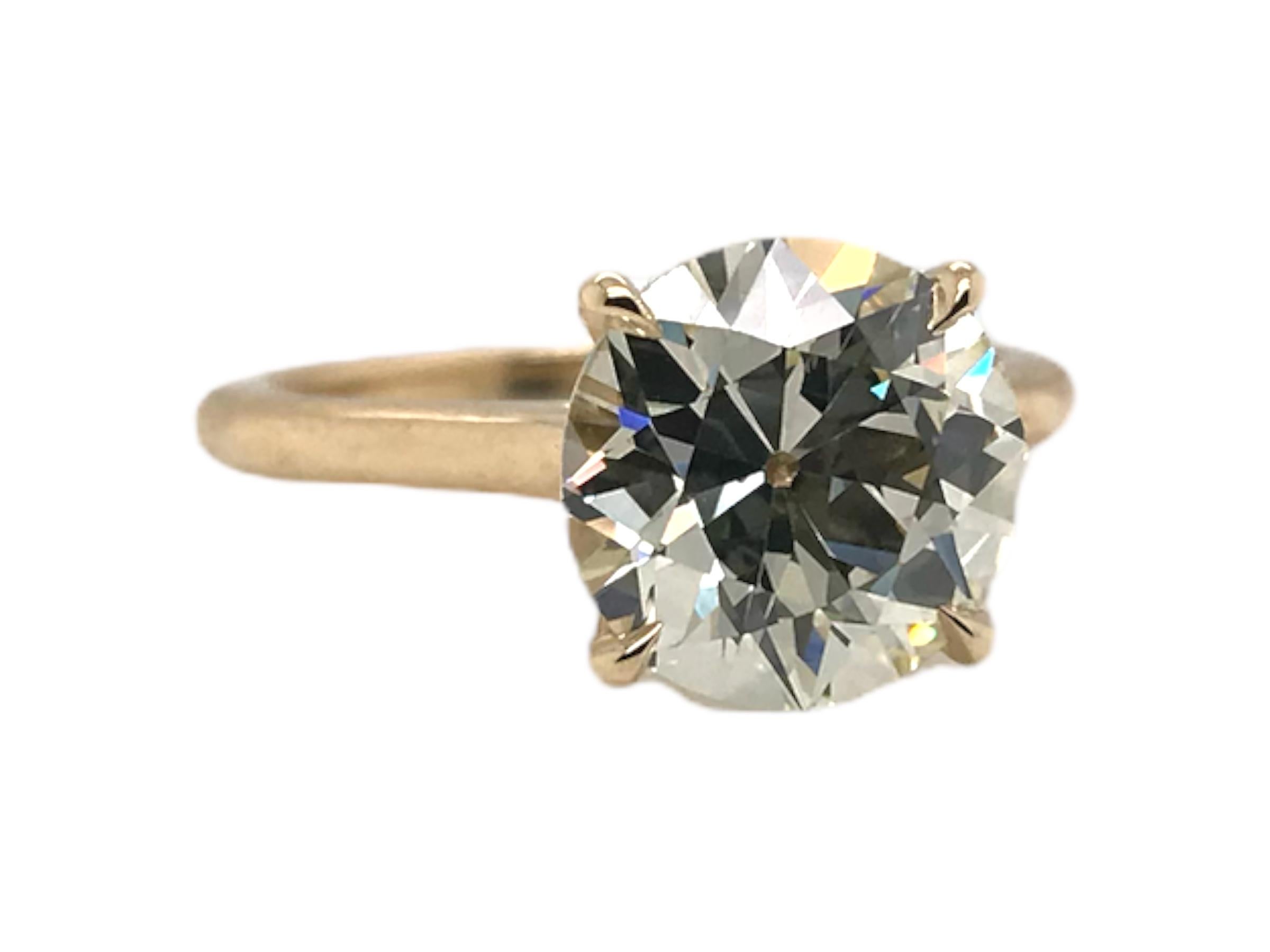 3.44 Karat Solitär-Diamant-Verlobungsring mit europäischem Schliff (Zeitgenössisch)