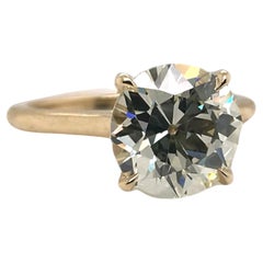 Bague de fiançailles solitaire en diamant taille européenne ancienne de 3.44 carat