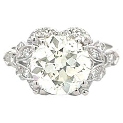 Anillo Art Decó de Platino con Diamantes de Corte Europeo Antiguo O-J SI2-VS1 de 3,44 quilates