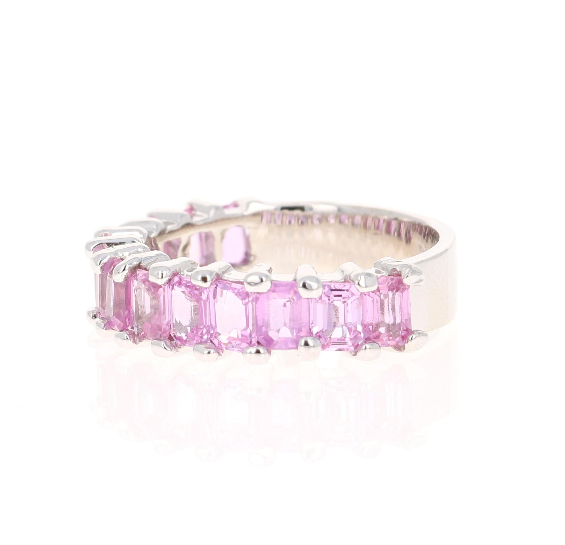 Contemporary 3.44 Carat Pink Sapphire White Gold Ladies Band For Sale