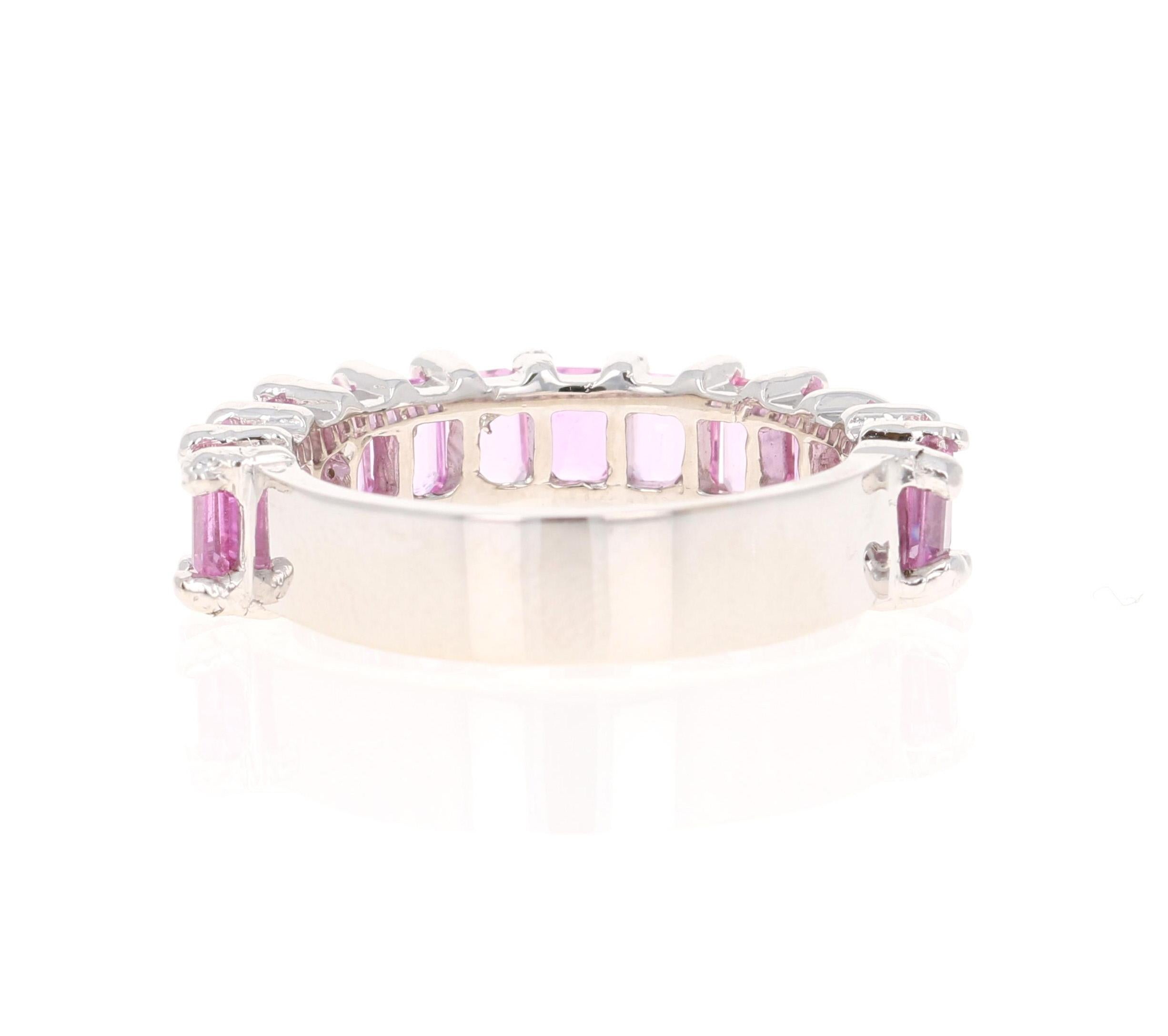 Emerald Cut 3.44 Carat Pink Sapphire White Gold Ladies Band For Sale