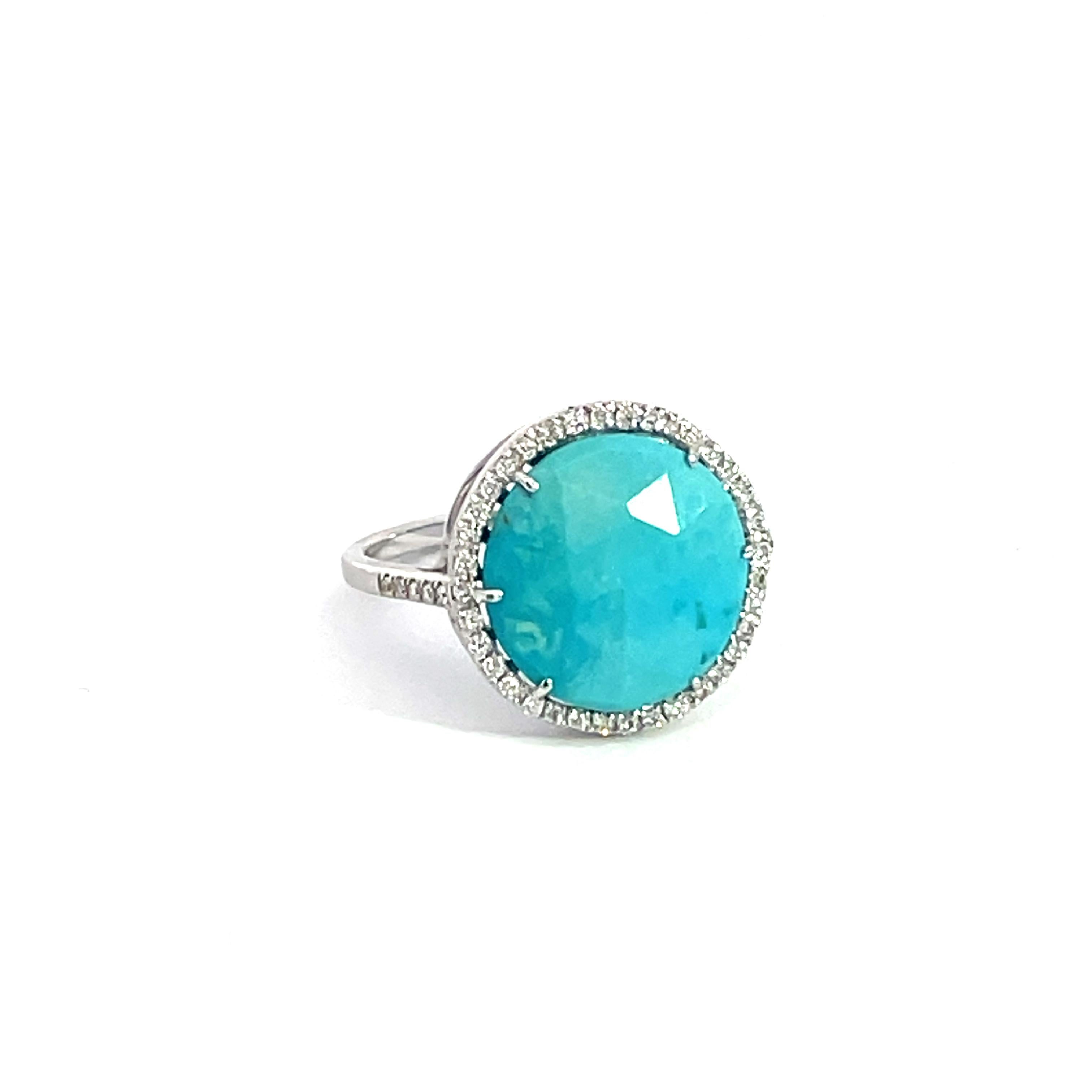 3,44 Karat runder Türkis und Diamantring im Zustand „Neu“ im Angebot in Great Neck, NY