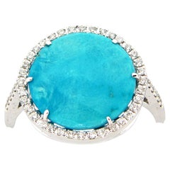 3.44 Carat Round Turquoise and Diamond Ring