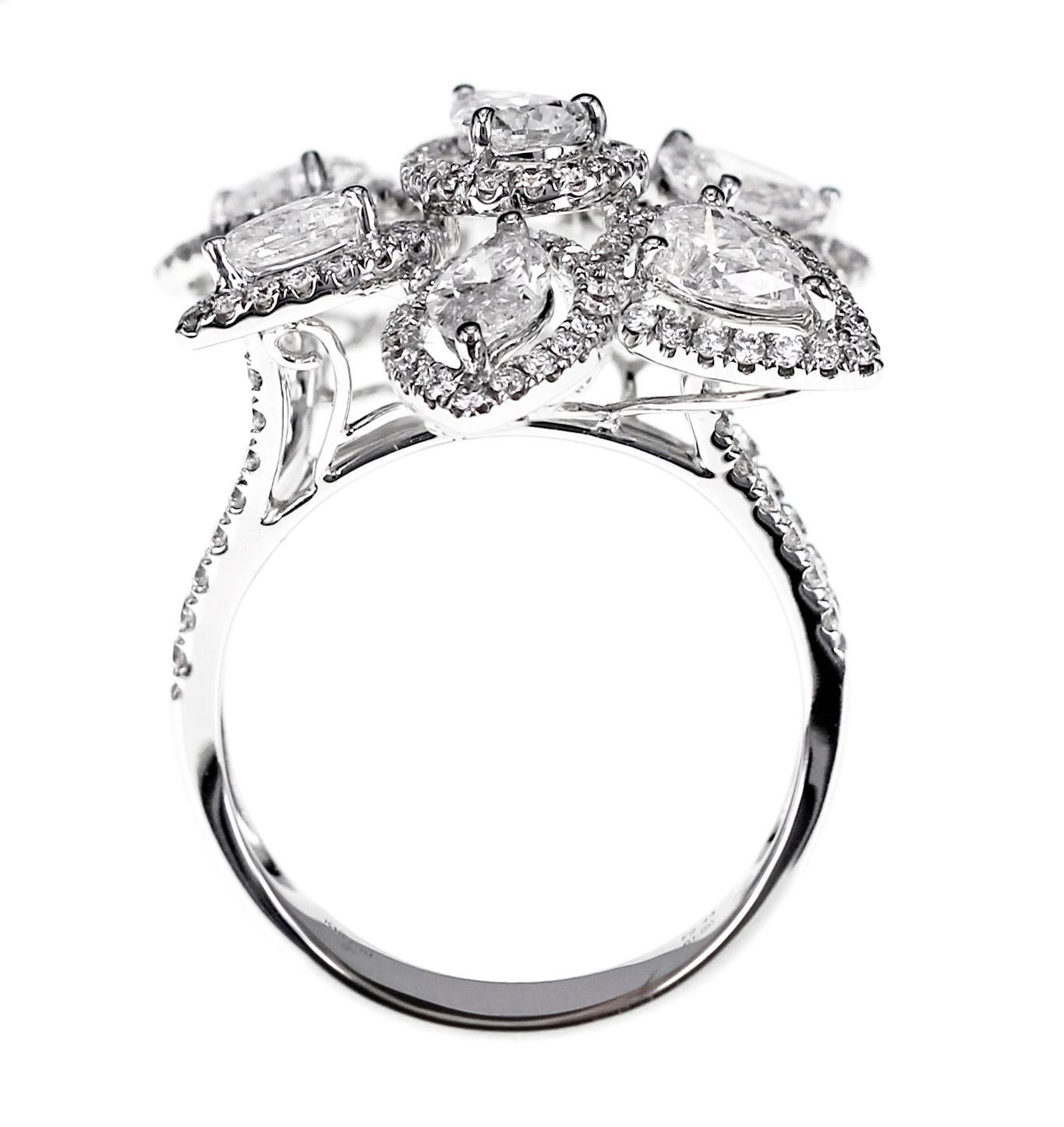 Pear Cut 3.44 Carat White Diamond Shapes Designer Engagement Ring For Sale