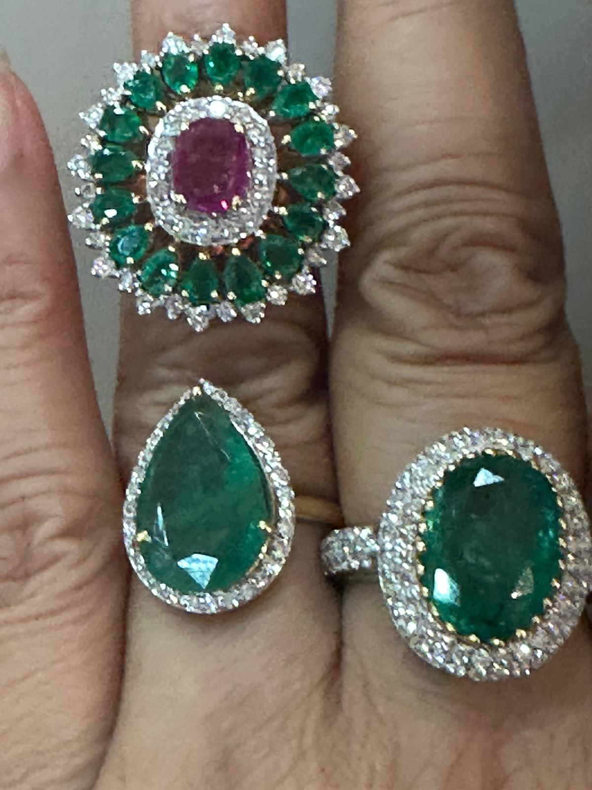 3,44 Karat natürlicher Burma unerhitzter Rubin 1,68 Karat Smaragd Diamantring Cum Anhänger im Angebot 12