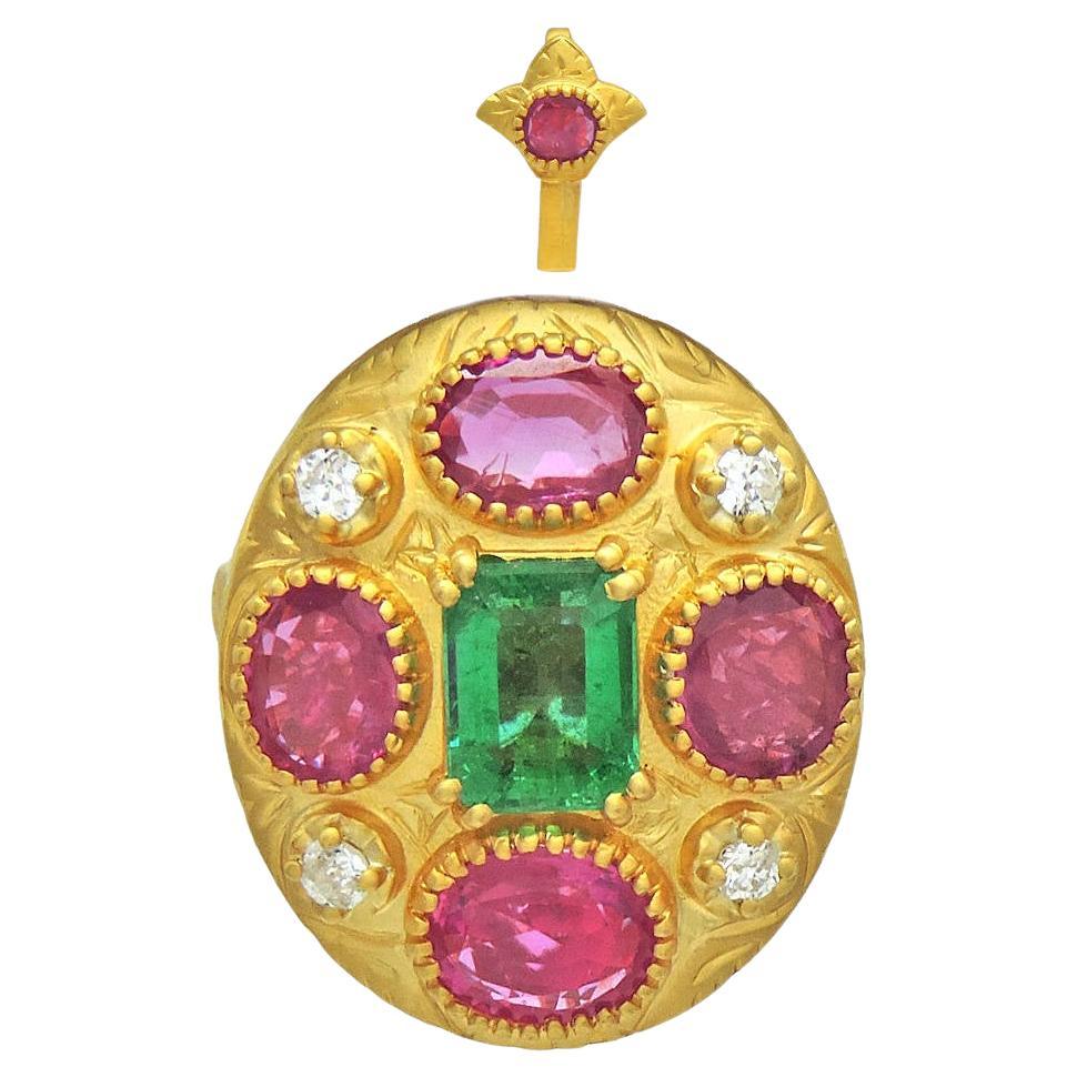 3.44 ct Nature Rubis non chauffé de Birmanie 1.68 carat Emeraude Diamant Bague Cum Pendentif