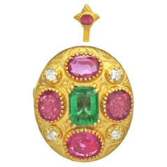 3.44 ct Natural Burma Unheated Ruby 1.68 carat Emerald Diamond Ring Cum Pendant