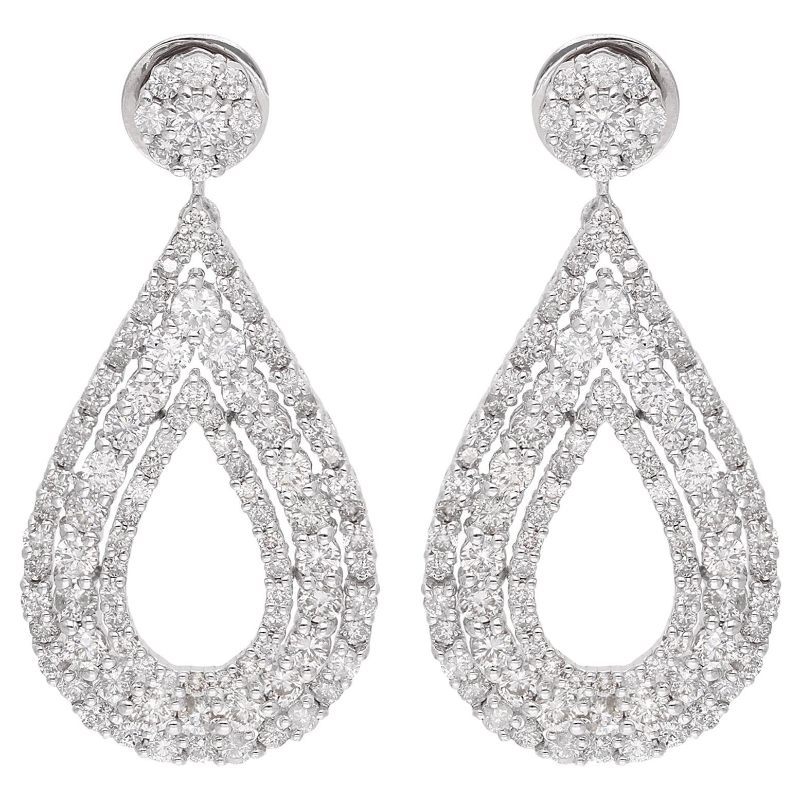 3.44 Ct SI Clarity HI Color Diamond Dangle Earrings 14 Karat White Gold Jewelry