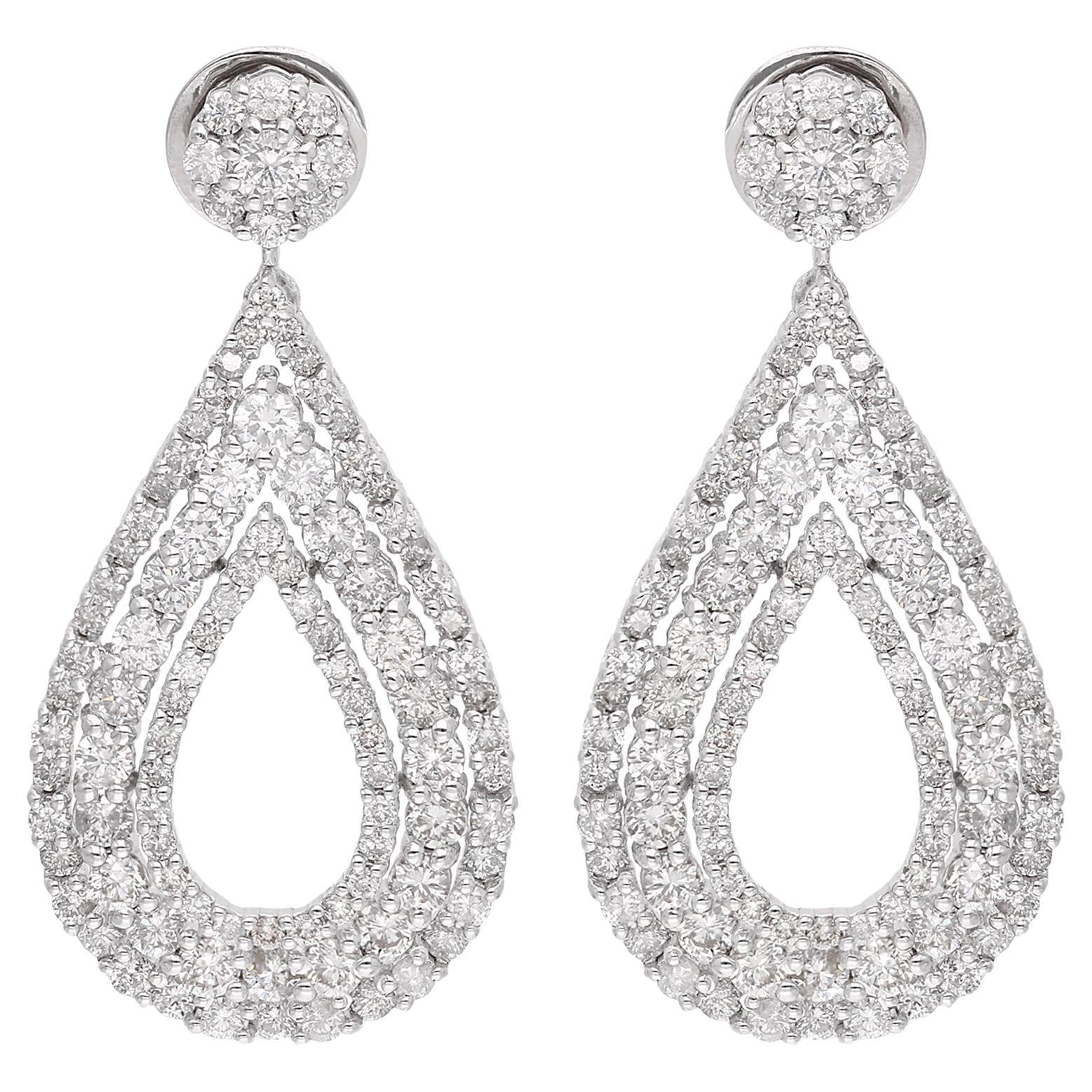 3.44 Ct SI Clarity HI Color Diamond Dangle Earrings 14 Karat White Gold Jewelry