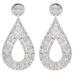 3.44 Ct SI Clarity HI Color Diamond Dangle Earrings 14 Karat White Gold Jewelry