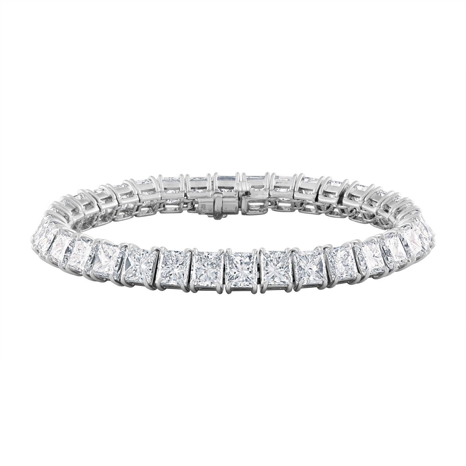 34.40 Carat Princess Cut Diamonds Set in Platinum Tennis Bracelet