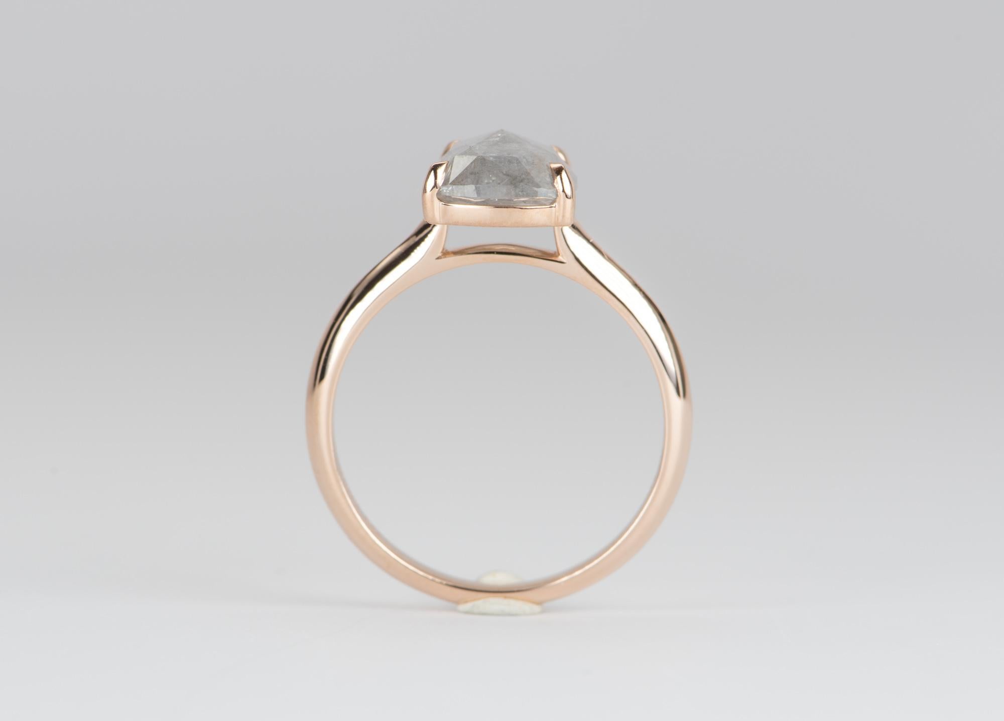 Pear Cut 3.44ct Pear Shape Salt and Pepper Diamond Engagement Ring 14K Rose Gold R6116