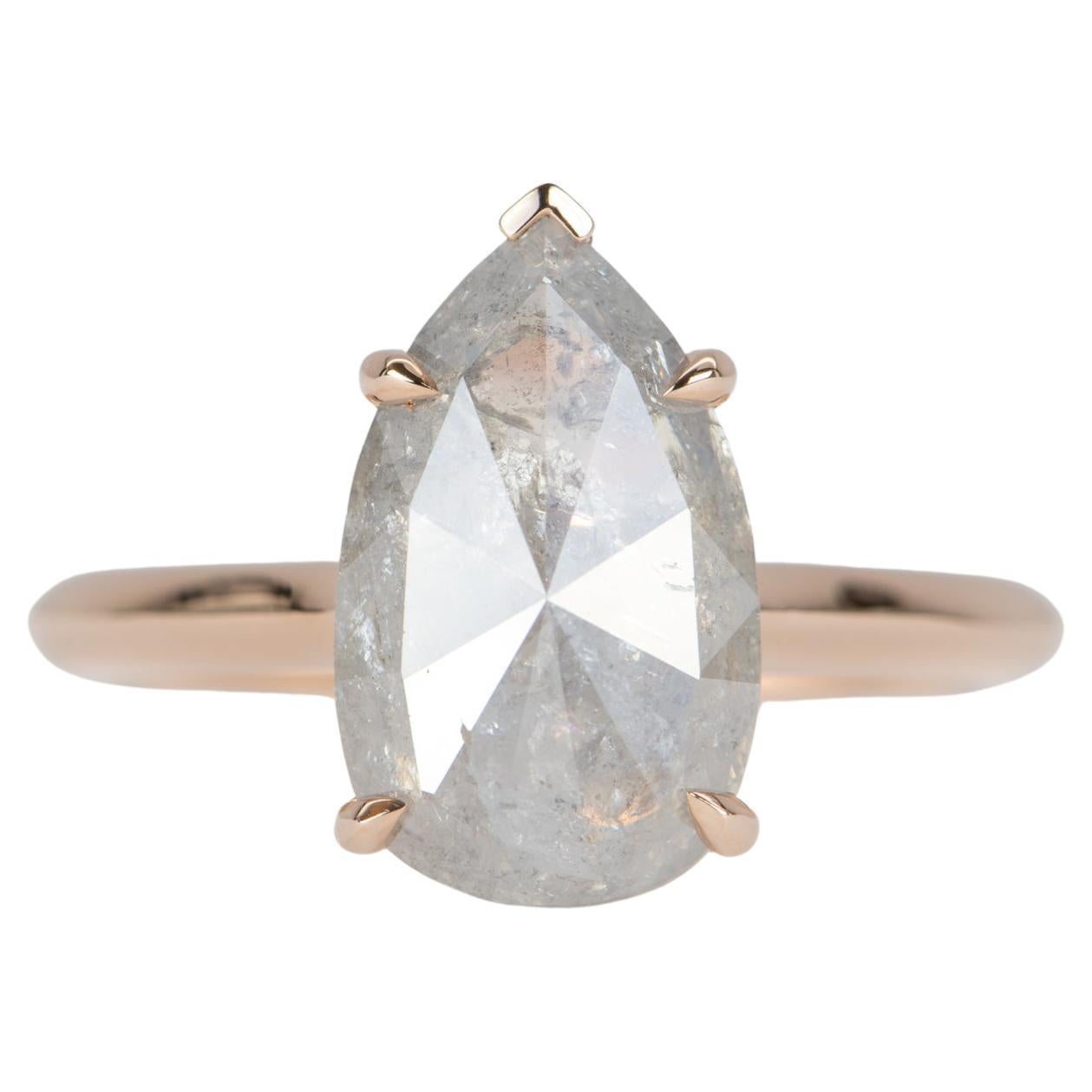 3.44ct Pear Shape Salt and Pepper Diamond Engagement Ring 14K Rose Gold R6116