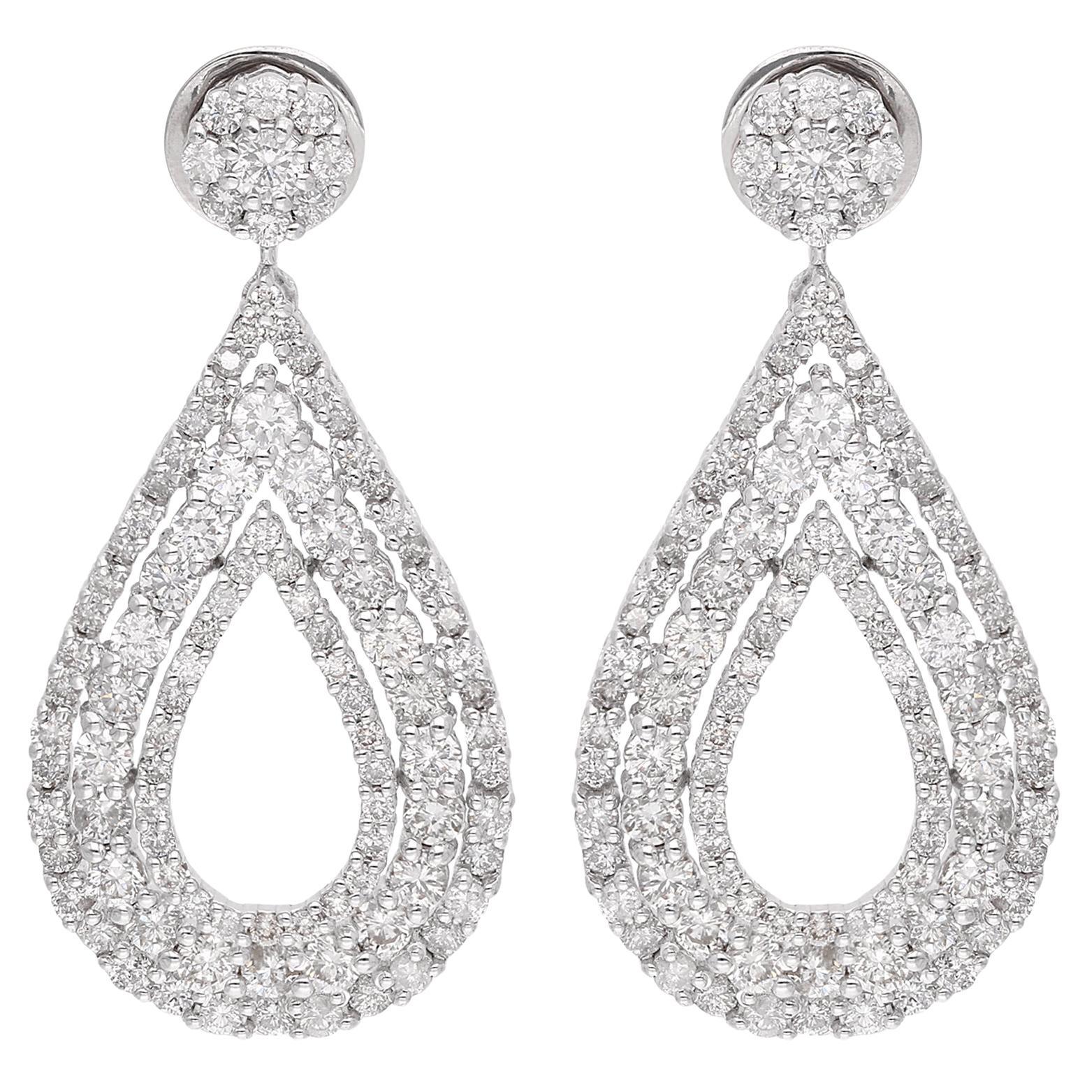 3.44Ct SI Clarity HI Color Round Diamond Dangle Earrings 14K White Gold Jewelry