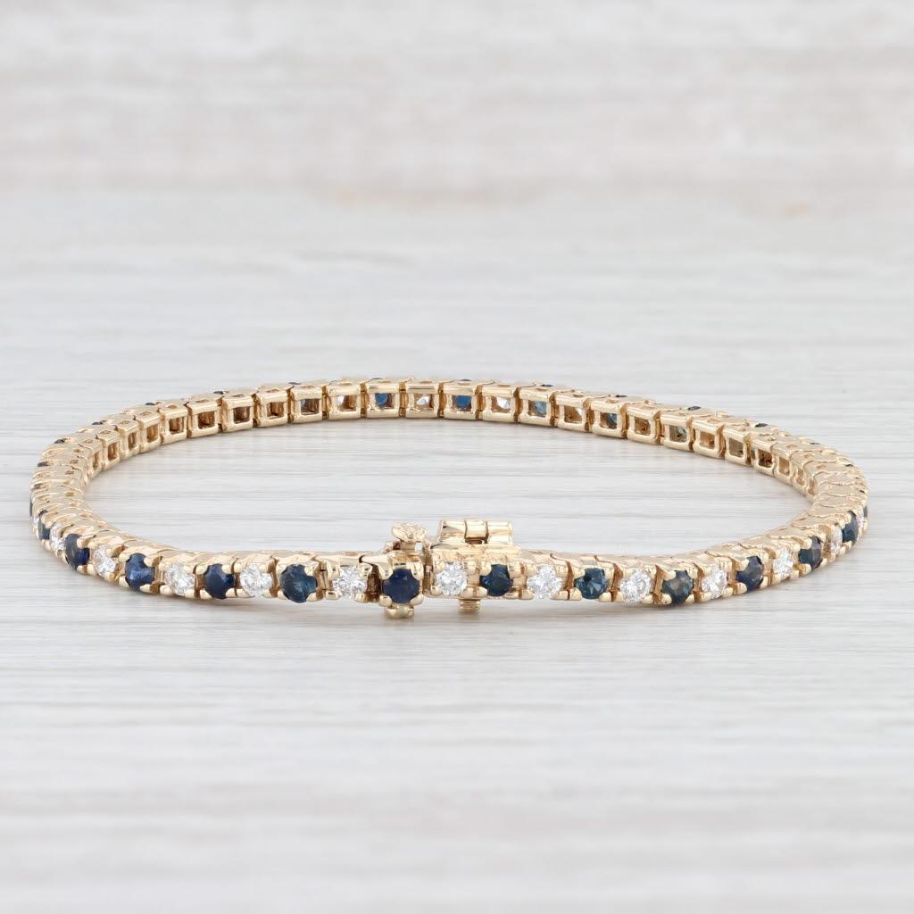 3.44ctw Blue Sapphire Diamond Tennis Bracelet 14k Yellow Gold 7