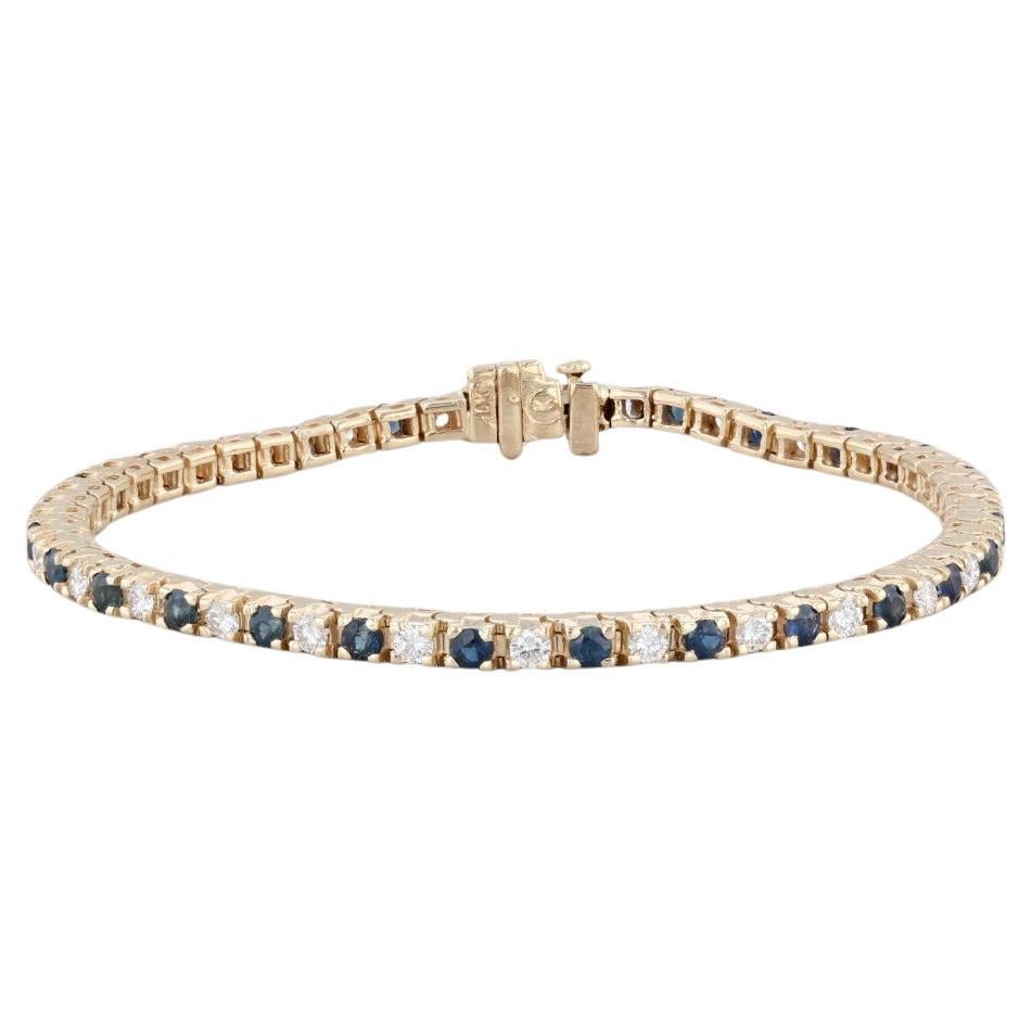 Bracelet tennis en or jaune 14 carats avec saphir bleu de 3,44 carats et diamants de 7" 3 mm