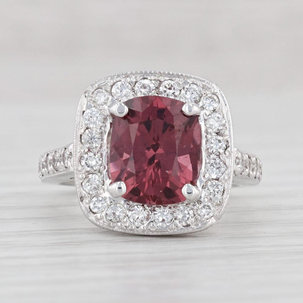 Cushion Cut 3.44ctw Red Burma Spinel Diamond Halo Ring 14k White Gold Size 5.5 Engagement For Sale