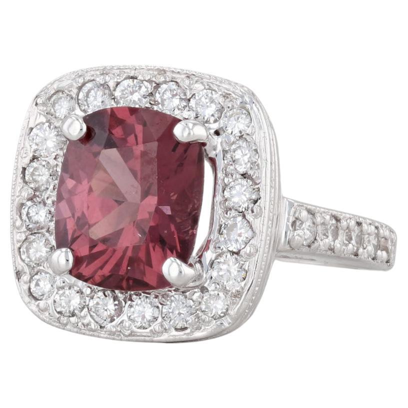 3.44ctw Red Burma Spinel Diamond Halo Ring 14k White Gold Size 5.5 Engagement For Sale