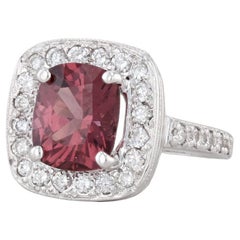 Bague de fiançailles halo de diamants et spinelle de Birmanie rouge de 3,44 carats, or blanc 14 carats, taille 5,5