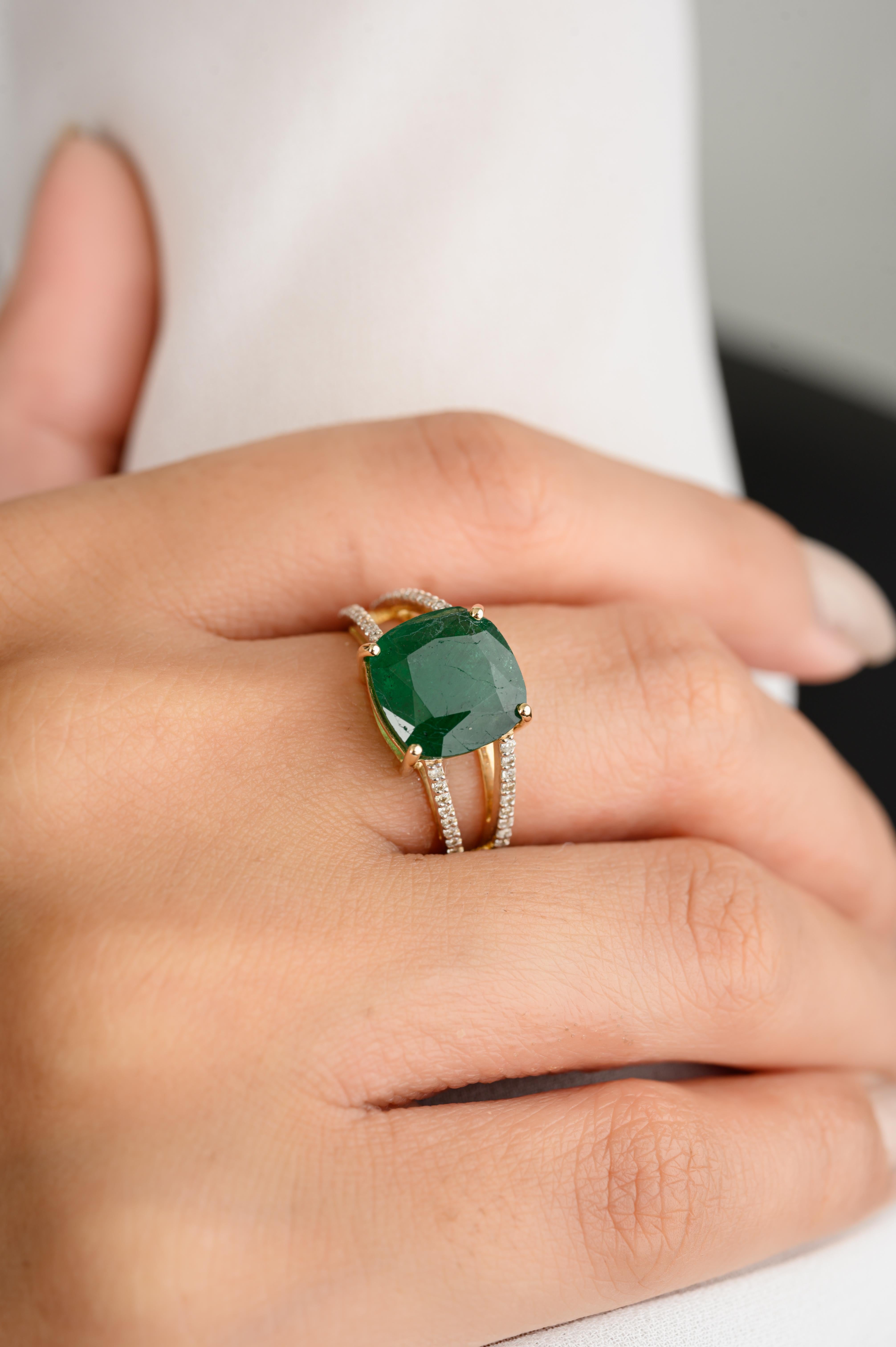 For Sale:  3.45 Carat Deep Green Emerald Diamond Engagement Ring in 14k Solid Yellow Gold 5