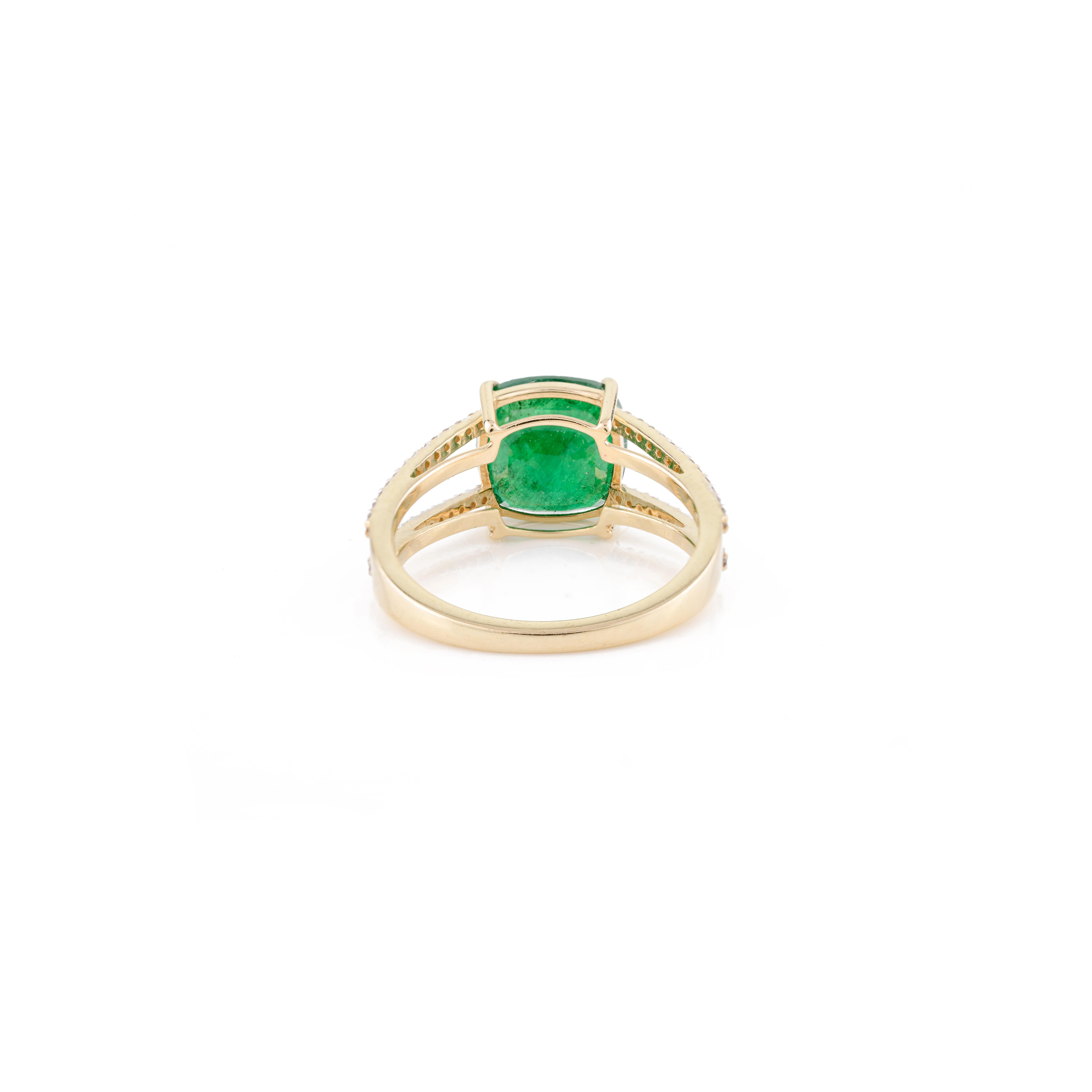 For Sale:  3.45 Carat Deep Green Emerald Diamond Engagement Ring in 14k Solid Yellow Gold 6