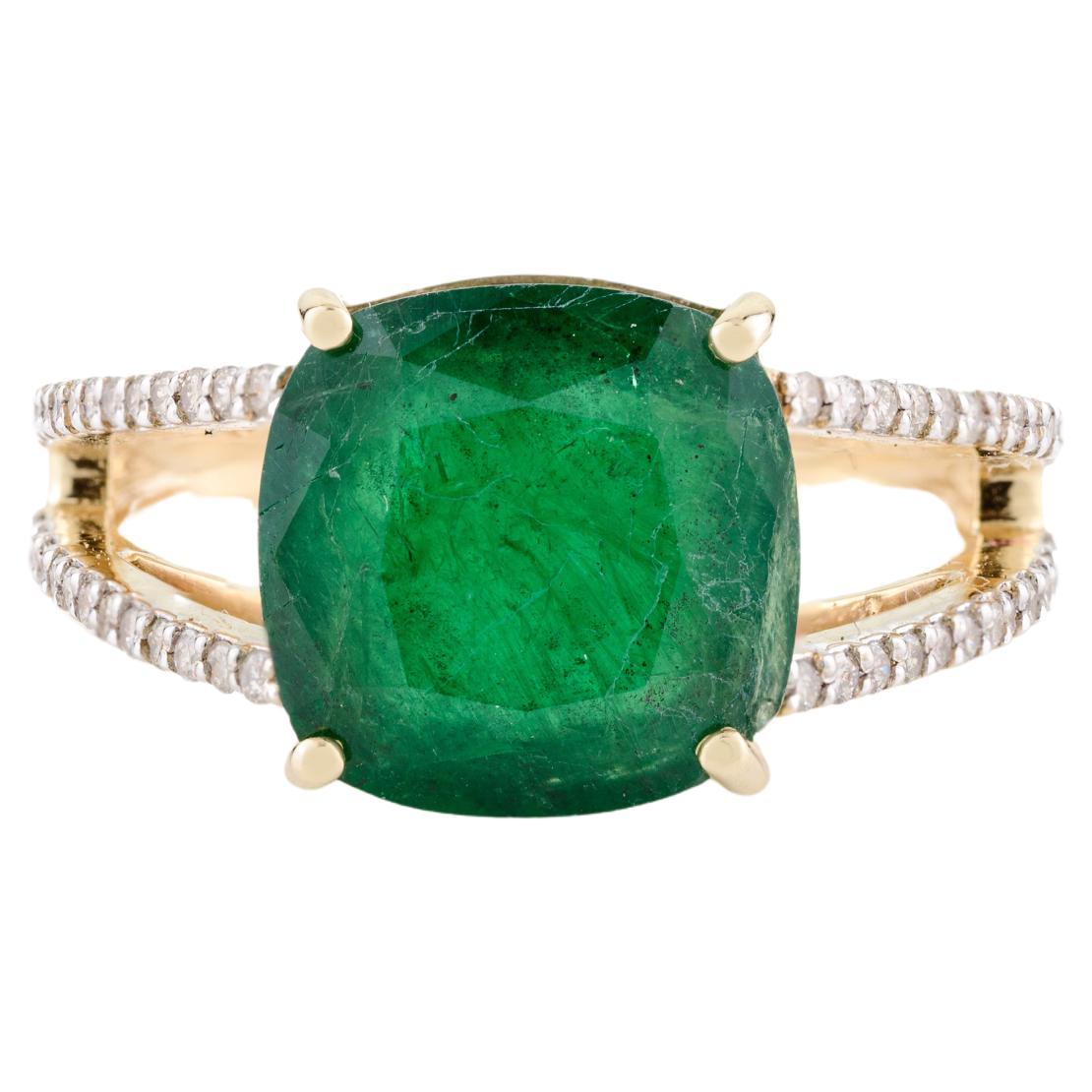 3.45 Carat Deep Green Emerald Diamond Engagement Ring in 14k Solid Yellow Gold