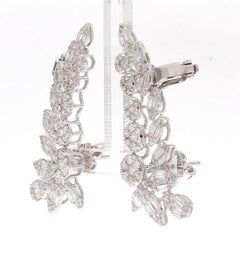3.45 Carat Diamond 18 Karat White Gold Ear Climber Earrings
