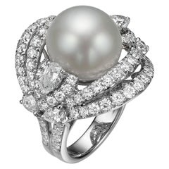 3.45 Carat Diamond and South Sea Pearl 18 Karat White Gold Cocktail Ring