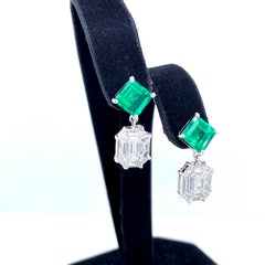 3.45 Carat Emerald and White Diamond Gold Earrings
