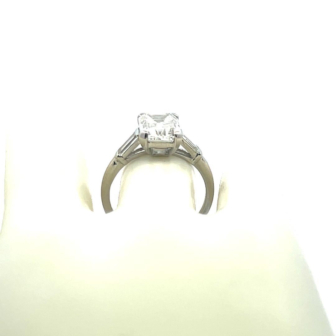 3.45 Carat Emerald Cut and Baguette Shape Diamond Platinum Engagement Ring For Sale 5