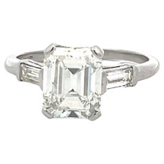 3.45 Carat Emerald Cut and Baguette Shape Diamond Platinum Engagement Ring