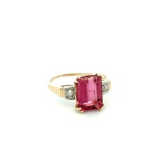 3.45 Carat Emerald Cut Rubelite Tourmaline and Diamond Vintage Cocktail Ring