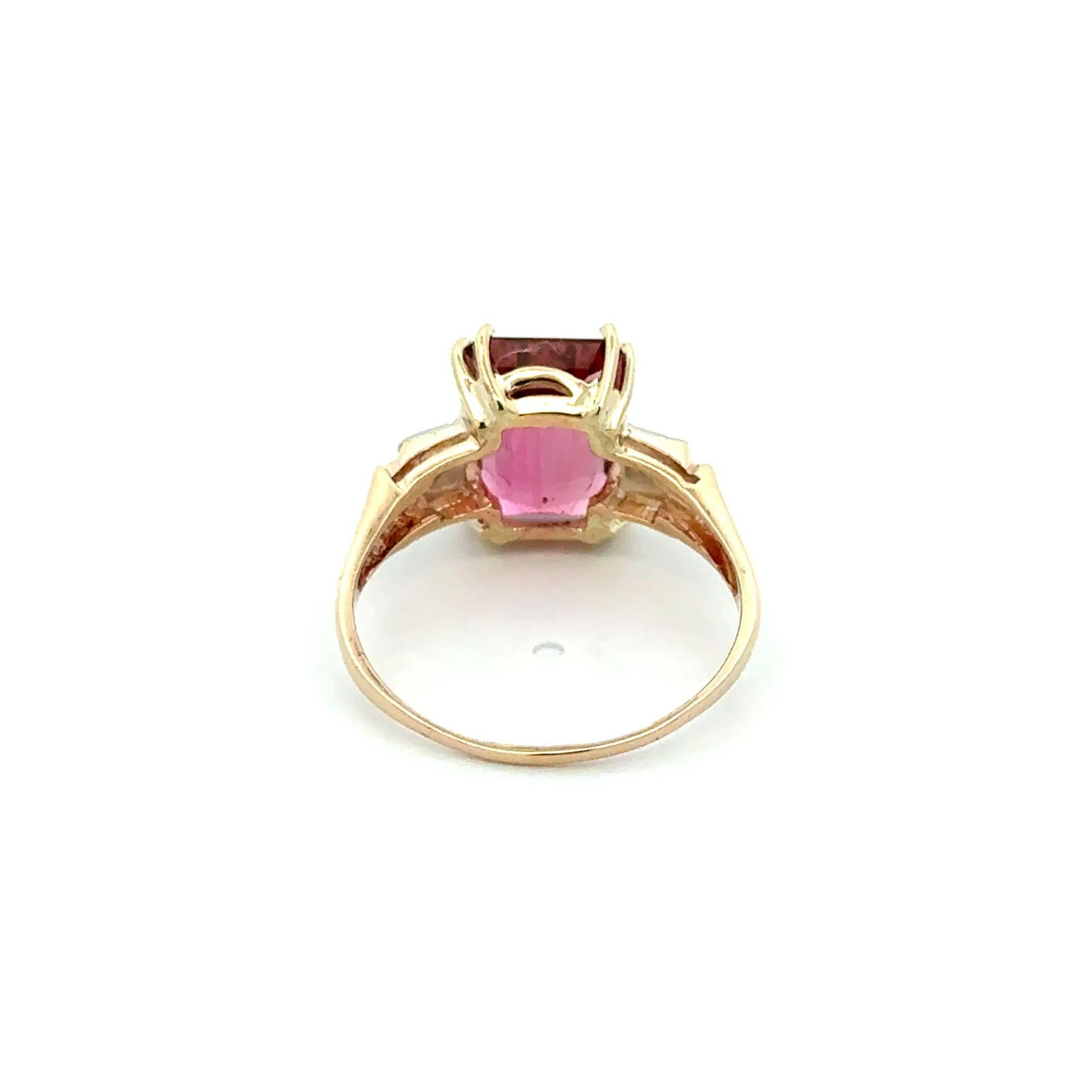 Women's or Men's 3.45 Carat Emerald Cut Rubelite Tourmaline and Diamond Vintage Cocktail Ring For Sale