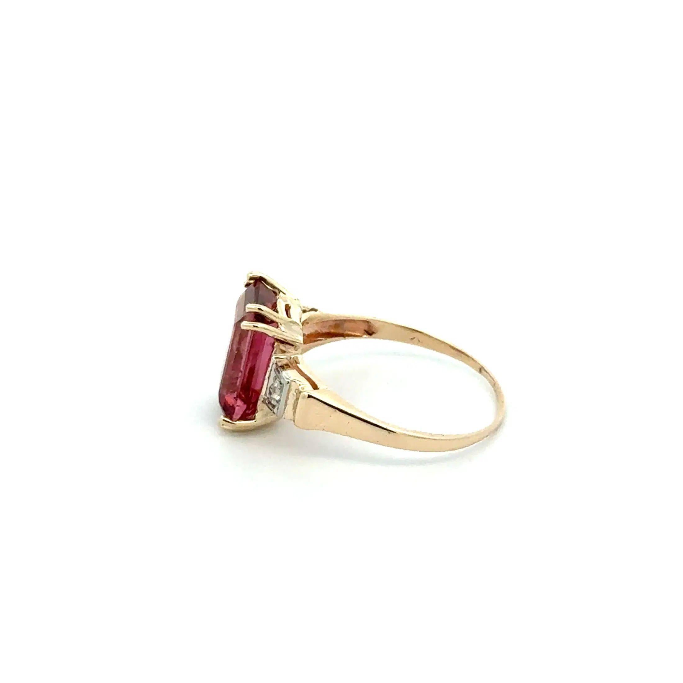 3.45 Carat Emerald Cut Rubelite Tourmaline and Diamond Vintage Cocktail Ring For Sale 1