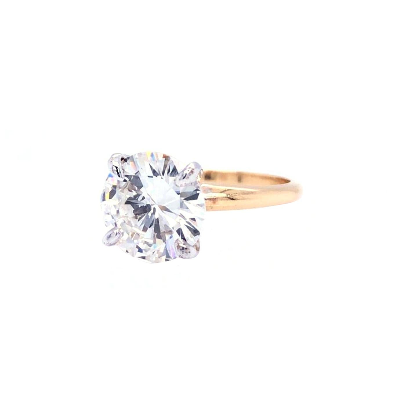 Anillo de diamantes redondos de 3,45 quilates con certificado GIA Oro de 14 quilates Si1 Claridad I Color Corte brillante en venta