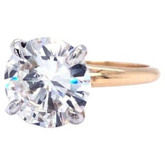 Bague en or 14 carats avec diamants ronds de 3,45 carats certifiés GIA, pureté Si1, couleur I