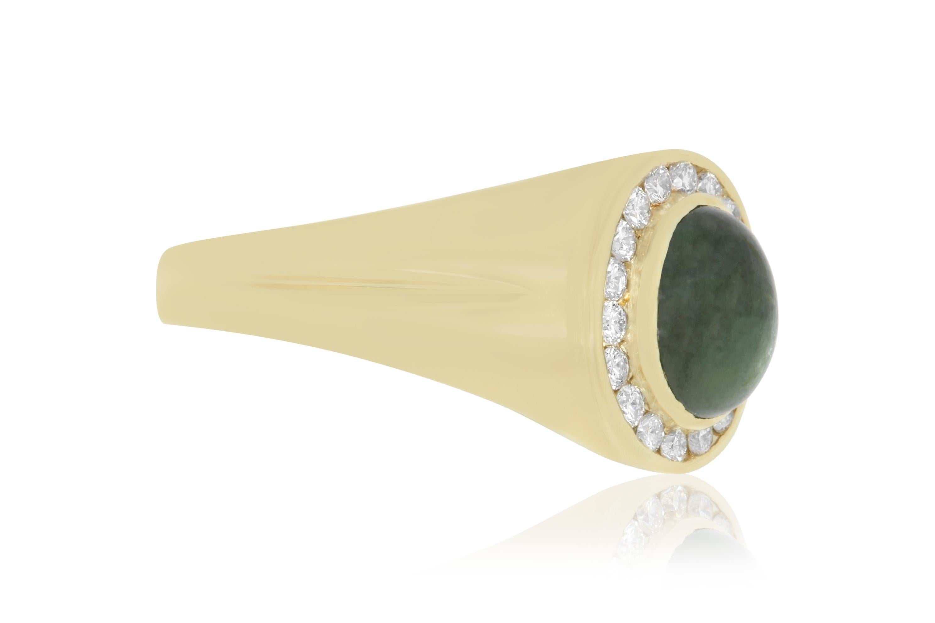 Contemporary 3.45 Carat Green Sapphire and 0.45 Carat Diamond Men's Ring
