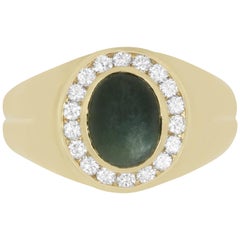 3.45 Carat Green Sapphire and 0.45 Carat Diamond Men's Ring