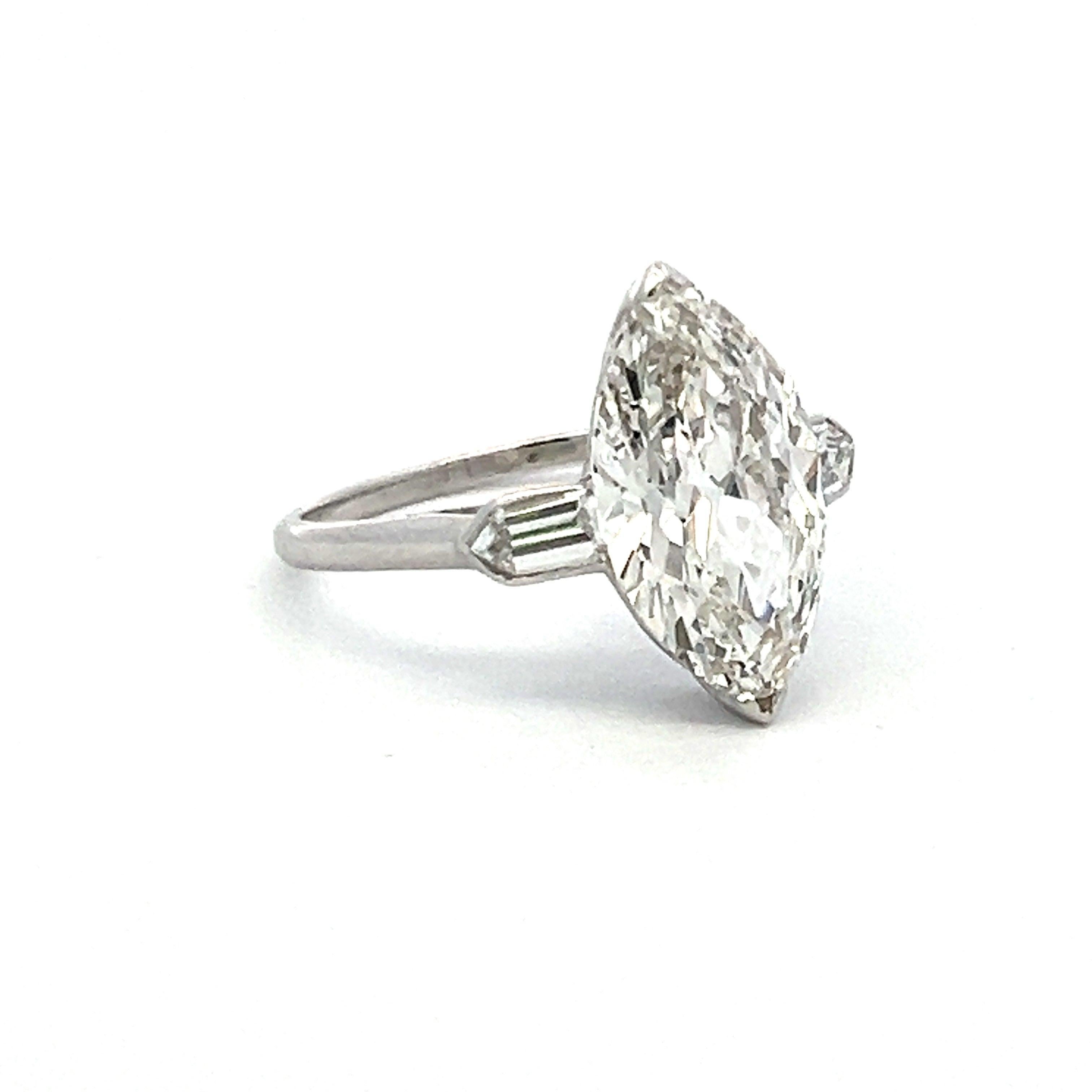 3.45 Carat Marquis and Bullets Shape Diamond Platinum Engagement Ring In Good Condition For Sale In New York, NY