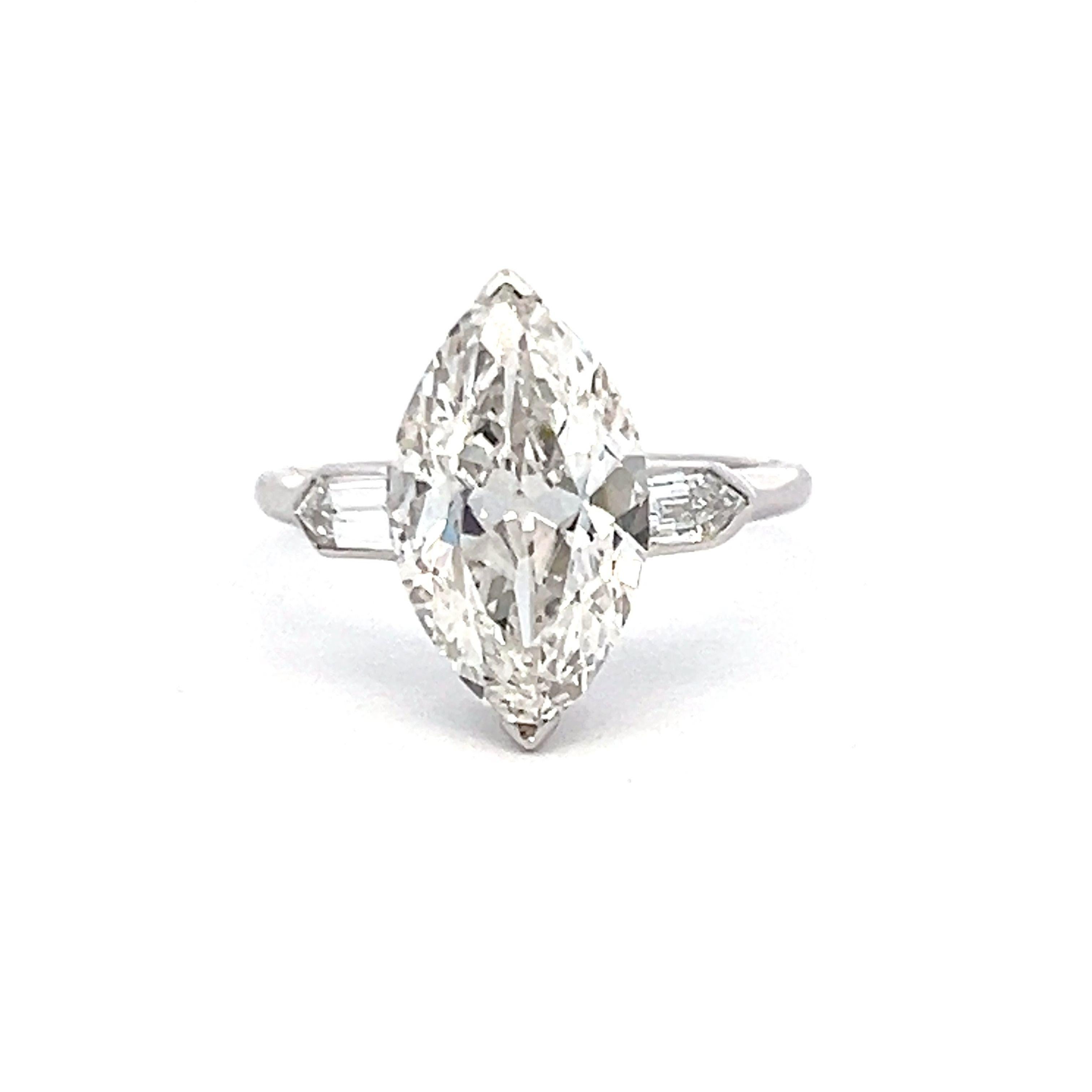 3.45 Carat Marquis and Bullets Shape Diamond Platinum Engagement Ring For Sale 3