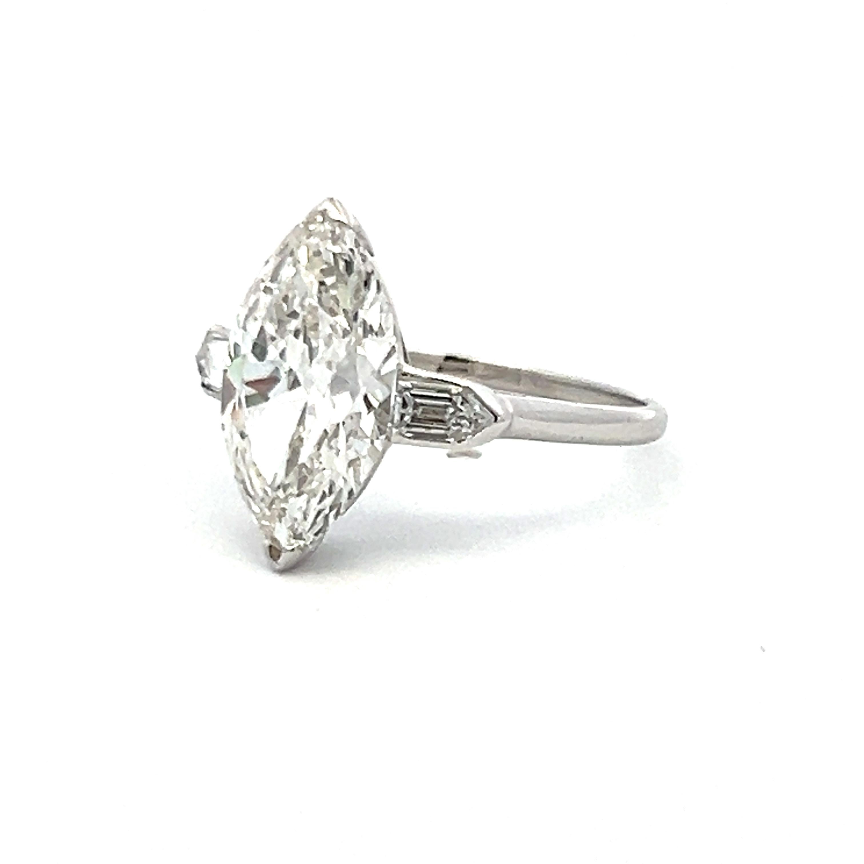 3.45 Carat Marquis and Bullets Shape Diamond Platinum Engagement Ring For Sale 4