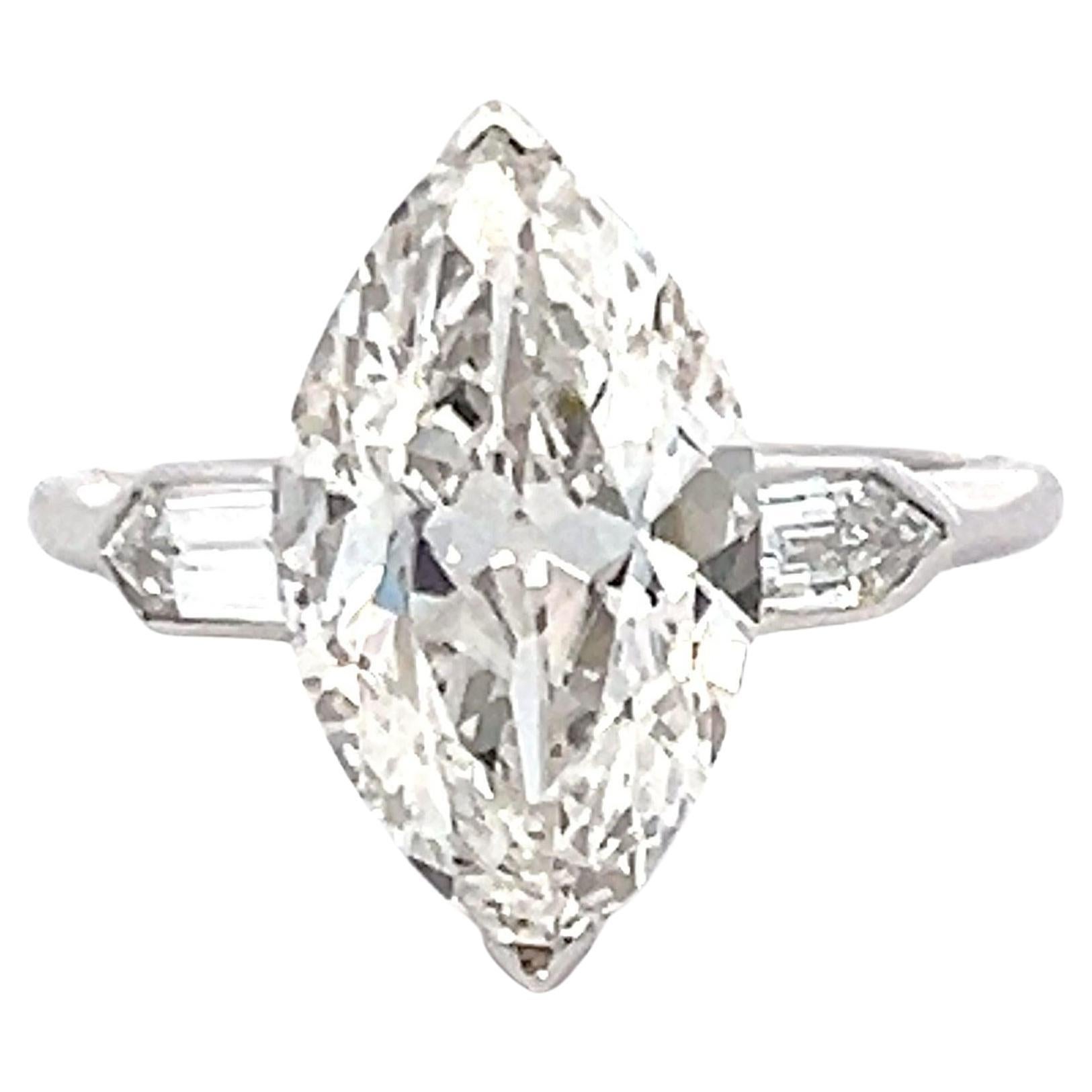 3.45 Carat Marquis and Bullets Shape Diamond Platinum Engagement Ring