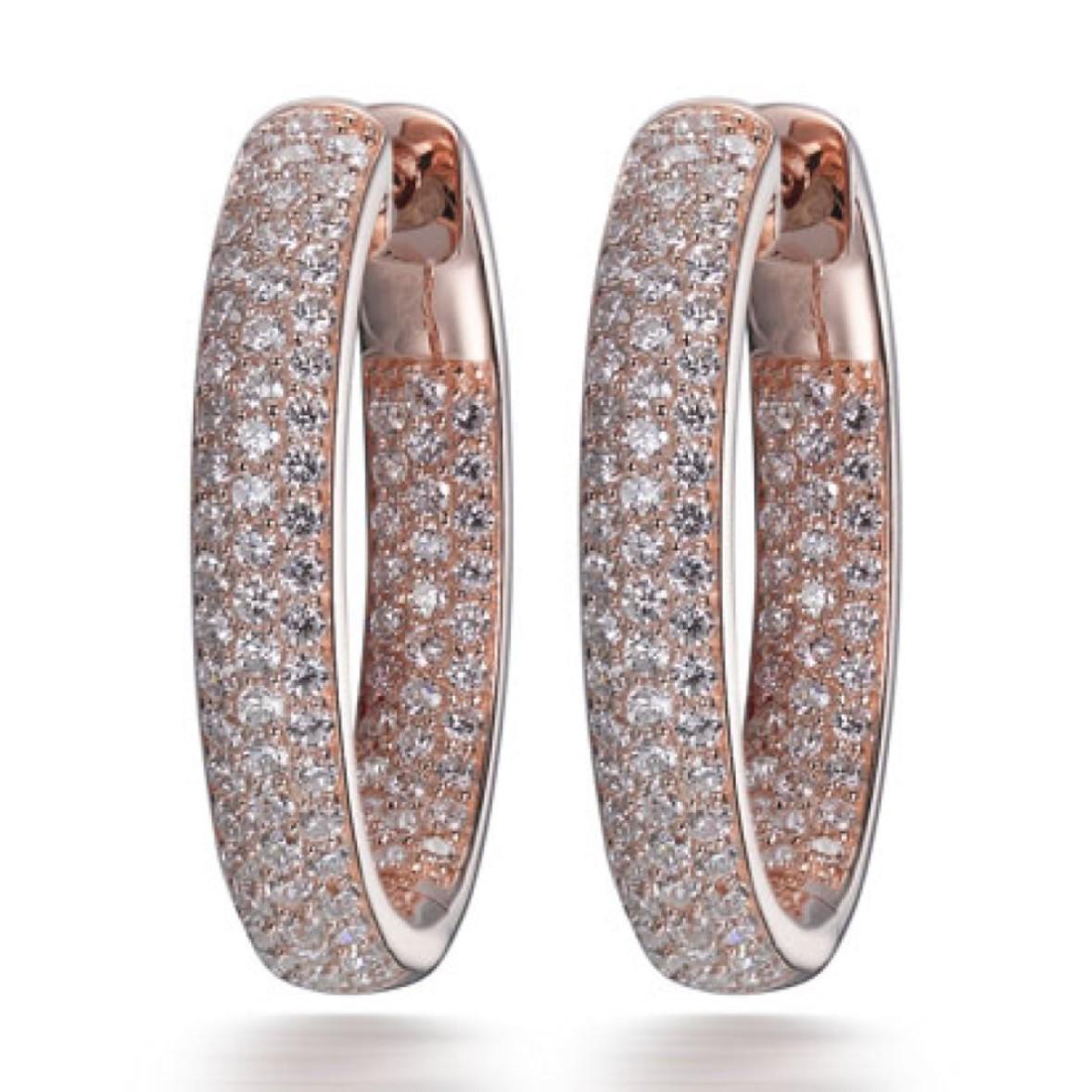 Art Deco 3.45 Carat Mirco Set Cubic Zirconia 14Kt Rose Gold Plated Desiger Hoop Earrings For Sale