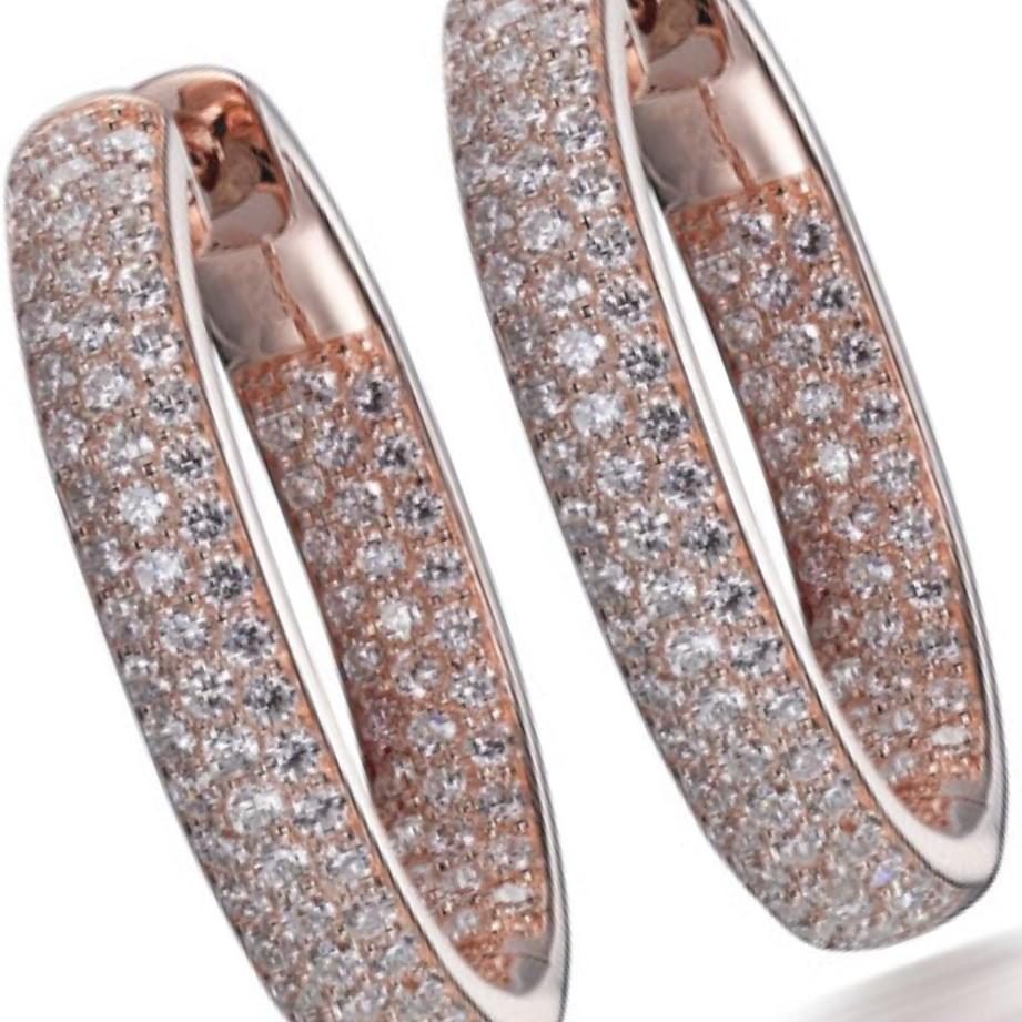 3.45 Carat Mirco Set Cubic Zirconia 14Kt Rose Gold Plated Desiger Hoop Earrings In New Condition For Sale In London, GB