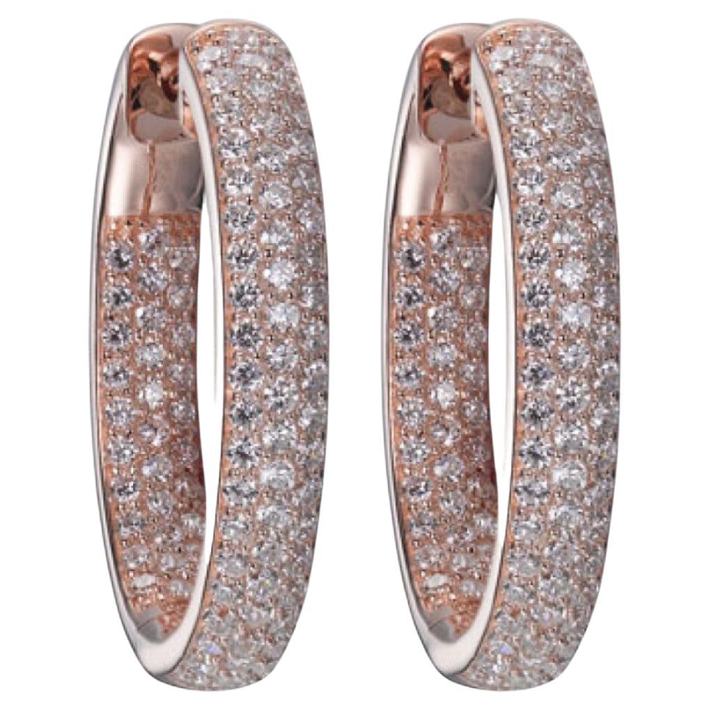 3.45 Carat Mirco Set Cubic Zirconia 14Kt Rose Gold Plated Desiger Hoop Earrings