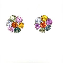 Boucles d'oreilles Floret en or blanc saphir multi-couleurs 3.45 carats